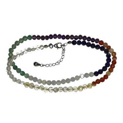 Chakra Edelstein Kette, facettierter Perlen Schmuck 7 Farben, Energiekette für Damen und Herren, Silber Verschluss