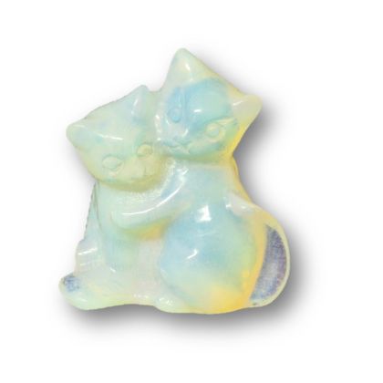 Katzen-Paar aus Opal Glas Edelsteintier, süßes Pärchen ca.4 cm, Tierfigur Katze Geschenk, Dekoration