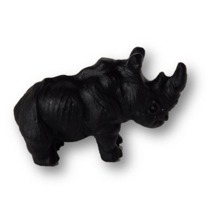 Nashorn aus schwarzem Onyx Naturstein, Stein Figur, Handarbeit aus echtem Stein