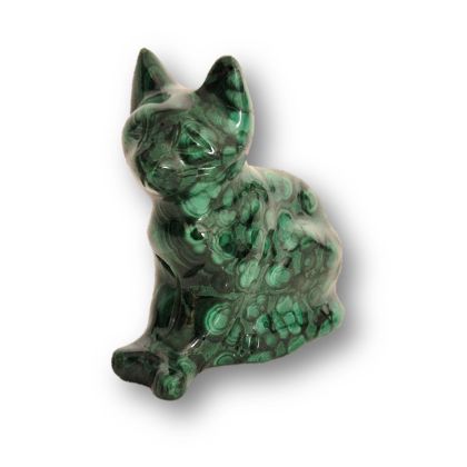 Malachit Katzen Figur, Edelstein-Tier Katze sitzend, grün gestreift, ca. 5 cm