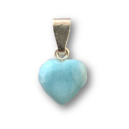 Larimar, Atlantis-Stein Kettenanhänger, hellblau, echtes, kleines Edelstein Herz mit Silber Öse