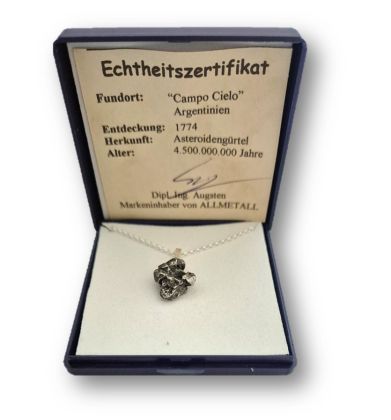 Meteoroit-Anhänger an einer Silber Kette, Kettenanhänger Schmuckset Meteoroide echt, Sternschnuppe, Glücksbringer