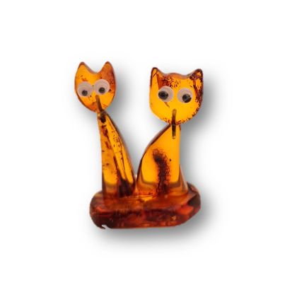 Bernstein Katzen Edelsteintier Amber, Handarbeit aus Litauen kleines süßes Katzenpaar, Naturbernstein, Ostsee-Amber Gold der Ostsee , N1-25