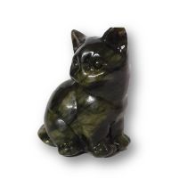 Katze Edelstein-Tier, Katzen-Figur sitzend aus Kanadischer Jade Stein, ca. 6 cm