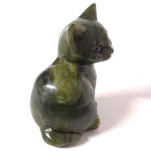 Katze Edelstein-Tier, Katzen-Figur sitzend aus Kanadischer Jade Stein, ca. 6 cm