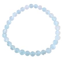 Aquamarin Perlenarmband, Edelstein hellblaue Aquamarin Kugeln auf elastischem Faden, Steinschmuck Armband