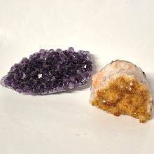 Citrin und Amethyst Drusenstücke im Set je einmal, zur Dekoration, als Geschenk, zum sammeln, N392