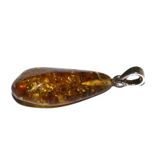 Bernstein-Schmuck-Anhänger, Ostsee-Amber Cognac farbend, Kettenanhänger mit Silber Schlaufenöse, echter Bernstein N24