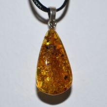 Bernstein-Schmuck-Anhänger, Ostsee-Amber Cognac farbend, Kettenanhänger mit Silber Schlaufenöse, echter Bernstein N24