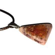 Feueropal Anhänger mit Band Kette, Opalsteinschmuck, Kettenanhänger aus Mexiko, Matrixcabochon