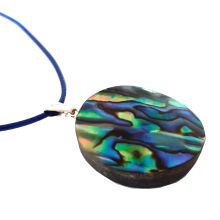 Abalone Perlmutt - Paua Muschel Anhänger rund, Kettenanhänger mit blauer Band-Kette