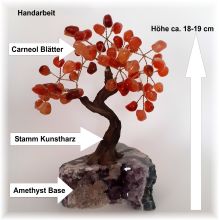 Edelsteinbaum Carneol, hübscher Edelstein Carneolbaum stehend auf Amethyst Base, Höhe ca. 18-19 cm, Handarbeit N689