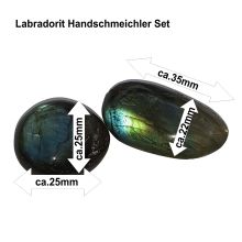 Labradorit Edelstein Set, zwei kleine schimmernde Edelstein Handschmeichler, Glücksbringer, schöne Taschensteine, N28