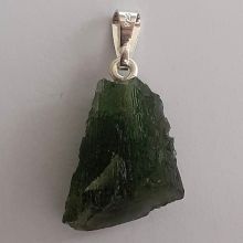 Moldavit Kettenanhänger, mit Silber Öse, Talismann, Heilstein Schmuck Anhänger, N2