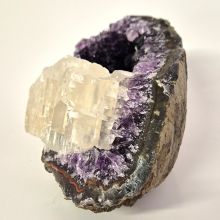 Amethyst Drusenkopf mit Calcit, echtes natürliches Edelstein Mineral, Geode, Dekostein N182