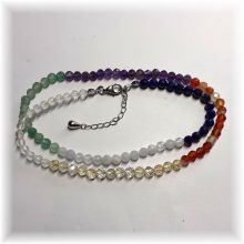 Chakra Edelstein Kette, facettierter Perlen Schmuck 7 Farben, Energiekette für Damen und Herren, Silber Verschluss