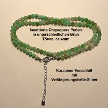 Halskette Chrysopras , Edelstein Halsschmuck-grün , Silber Verschluss mit Verlängerung