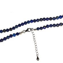 Lapislazuli Halskette mit facettierten Perlen, Edelstein Halsschmuck blaue Lapis Steinkette, Silber Verschluss mit Verlängerung