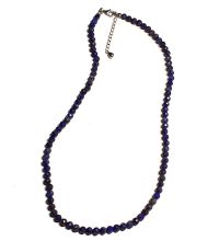 Lapislazuli Halskette mit facettierten Perlen, Edelstein Halsschmuck blaue Lapis Steinkette, Silber Verschluss mit Verlängerung