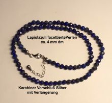 Lapislazuli Halskette mit facettierten Perlen, Edelstein Halsschmuck blaue Lapis Steinkette, Silber Verschluss mit Verlängerung