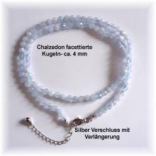 Chalzedon hell-blau Halskette, Edelstein Halsschmuck, Silber Verschluss mit Verlängerung