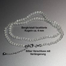 Kristall Edelstein Halskette mit facettierten Bergkristall Kugeln, Silber Verschluss mit Verlängerung