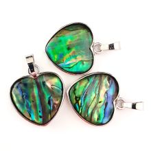 Paua Muschel Schmuck Herz Anhänger, Kettenanhänger Abalone, Silber farbend gefasst mit Öse