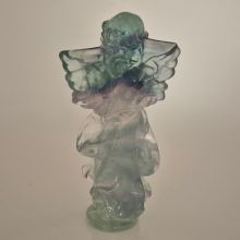 Engel-Figur aus grün-violettem Fluorit, Ihr Schutzengel, persönlicher Glücksbringer, Edelsteinengel Dekoration, ca.10,5 cm