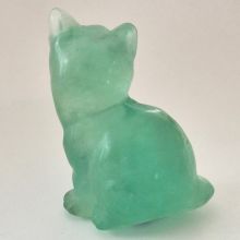 Katze, sitzendes Edelsteintier aus grünem Fluorit, Tierfigur Katze Geschenk, Dekoration, ca. 55 mm