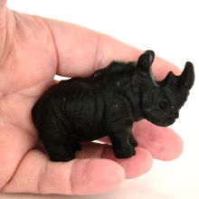 Nashorn aus schwarzem Onyx Naturstein, Stein Figur, Handarbeit aus echtem Stein