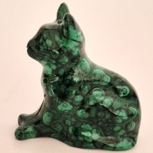 Malachit Katzen Figur, Edelstein-Tier Katze sitzend, grün gestreift, ca. 5 cm