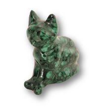 Malachit Katzen Figur, Edelstein-Tier Katze sitzend, grün gestreift, ca. 5 cm