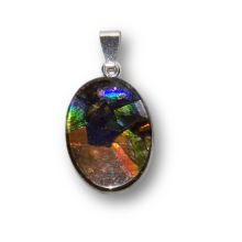 Ammolit traumhafter Kettenanhänger, oval mit Silber Schlaufen Öse, Ammolite Anhänger bunt schimmernd N265