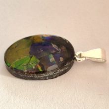 Ammolit traumhafter Kettenanhänger, oval mit Silber Schlaufen Öse, Ammolite Anhänger bunt schimmernd N265