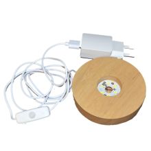 LED Leuchtsockel, warmes Licht, Holz Leucht Sockel mit 6 LED`s, ca 8 cm Durchmesser, zum beleuchten ihrer Dekoartikel, USB Stecker und mit Netzteil für die Steckdose