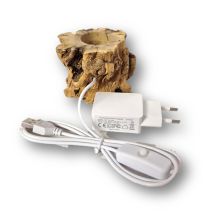 Holzstamm-LED-Warmlicht, Holz Sockel Natur mit 6 LED`s, Beleuchtung für ihre Edelstein Kugeln, mit USB Stecker und Netzteil für die Steckdose, Höhe ca. 6 cm