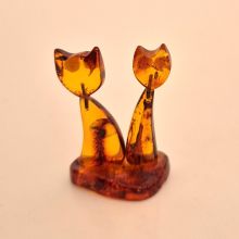 Bernstein Katzen Edelsteintier Amber, Handarbeit aus Litauen kleines süßes Katzenpaar, Naturbernstein, Ostsee-Amber Gold der Ostsee , N1-25