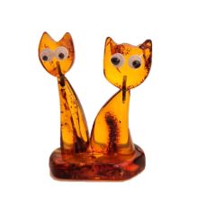 Bernstein Katzen Edelsteintier Amber, Handarbeit aus Litauen kleines süßes Katzenpaar, Naturbernstein, Ostsee-Amber Gold der Ostsee , N1-25